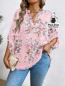 Blusa Floral Com Design Elegante Plus Size Rosa / G Blusa Estampada Boho Com Botões Decorativos Plus Size