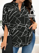 Blusa Geométrica e Decote V Plus Size Preto / G Blusa Geométrica e Decote V Plus Size