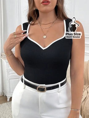 Blusa Regata com Acabamento Contrastante Plus Size Preto / G Blusa Regata com Acabamento Contrastante Plus Size