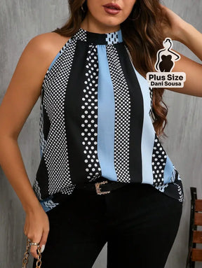 Blusa Regata Estampada Com Gola Alta Plus Size Azul / G Blusa Regata Estampada Com Gola Alta Plus Size