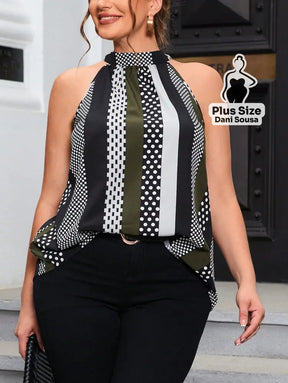 Blusa Regata Estampada Com Gola Alta Plus Size Preto / G Blusa Regata Estampada Com Gola Alta Plus Size