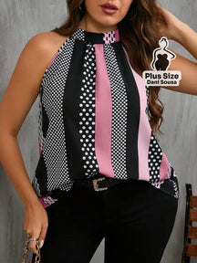 Blusa Regata Estampada Com Gola Alta Plus Size Rosa Chiclete / G Blusa Regata Estampada Com Gola Alta Plus Size