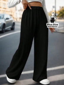 Calça Canelada Pantalona Confortável Plus Size Preto / G Calça Canelada Pantalona Confortável Plus Size