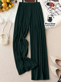 Calça Canelada Pantalona Confortável Plus Size Verde Escuro / G Calça Canelada Pantalona Confortável Plus Size