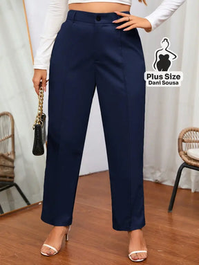 Calça de Alfaiataria Reta Com Cintura Alta Plus Size Azul Marinho / G Calça de Alfaiataria Reta Com Cintura Alta Plus