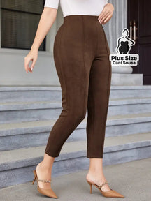 Calça De Cintura Alta Elegante Plus Size Castanho / G Calça De Cintura Alta Elegante Plus Size