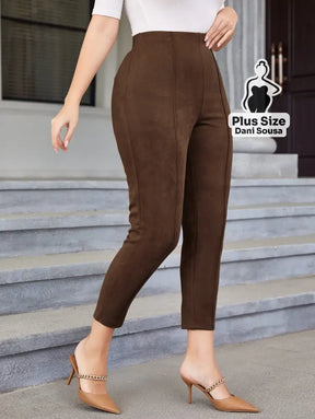 Calça De Cintura Alta Elegante Plus Size Castanho / G Calça De Cintura Alta Elegante Plus Size