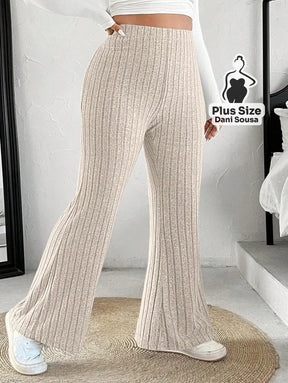 Calça de Malha Canelada Flare Plus Size Damasco / G Calça de Malha Canelada Flare Plus Size