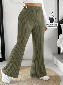 Calça de Malha Canelada Flare Plus Size Verde / G Calça de Malha Canelada Flare Plus Size