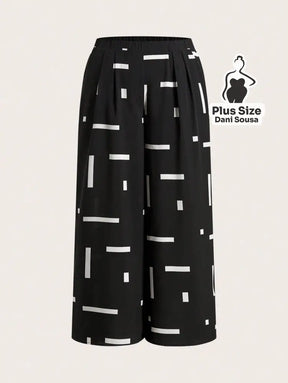 Calça Pantalona Com Estampa Geométrica Plus Size Calça Pantalona Com Estampa Geométrica Plus Size
