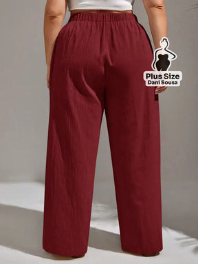 Calça Pantalona de Linho Com Fechamento Frontal Plus Size Calça Pantalona de Linho Com Fechamento Frontal Plus Size