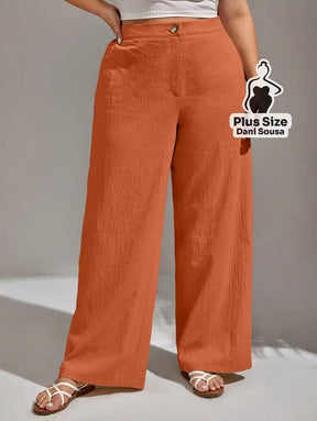 Calça Pantalona de Linho Com Fechamento Frontal Plus Size Marsala / G Calça Pantalona de Linho Com Fechamento Frontal
