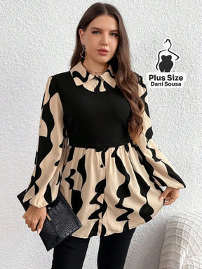 Camisa 2 em 1 com Recorte Elegante e Manga Longa Plus Size Camisa 2 em 1 com Recorte Elegante e Manga Longa Plus Size