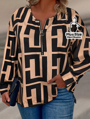 Camisa Casual Com Ziper Preto e Branca Plus Size Camisa Casual Com Ziper Preto e Branca Plus Size