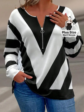Camisa Casual Com Ziper Preto e Branca Plus Size Camisa Casual Com Ziper Preto e Branca Plus Size