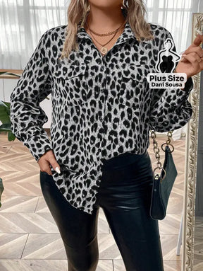 Camisa Estampada Animal Print Com Bolsos Plus Size Cor 2 / G Camisa Estampada Animal Print Com Bolsos Plus Size