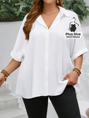Camisa Social Com Mangas Dobradas Plus Size Camisa Social Com Mangas Dobradas Plus Size