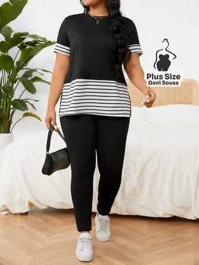 Conjunto Casual Com Detalhe de Listras Plus Size Conjunto Casual Com Detalhe de Listras Plus Size