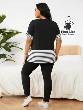 Conjunto Casual Com Detalhe de Listras Plus Size Conjunto Casual Com Detalhe de Listras Plus Size