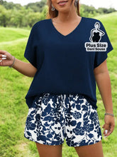 Conjunto Casual De Blusa Solta E Short Estampado Plus Size Azul / G Conjunto Casual De Blusa Solta E Short Estampado