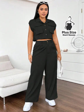 Conjunto Com Colete e Calça Pantalona Plus Size Conjunto Com Colete e Calça Pantalona Plus Size