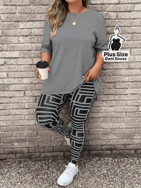 Conjunto de Blusa Longa e Legging Estampada Geométrica Plus Size Cor 3 / G Conjunto de Blusa Longa e Legging Estampada