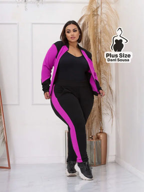 Conjunto Esportivo Com Zíper E Detalhes Modernos Plus Size Conjunto Esportivo Com Zíper E Detalhes Modernos Plus Size