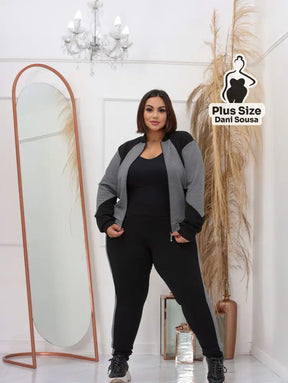 Conjunto Esportivo Com Zíper E Detalhes Modernos Plus Size Conjunto Esportivo Com Zíper E Detalhes Modernos Plus Size