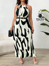 Conjunto Estampado com Cinto e Modelagem Elegante Plus Size Preto / G Conjunto Estampado com Cinto e Modelagem Elegante