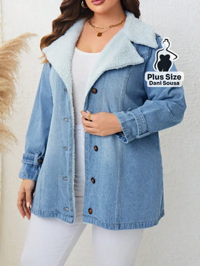 Jaqueta Jeans Forrada Com Lã Plus Size Jaqueta Jeans Forrada Com Lã Plus Size