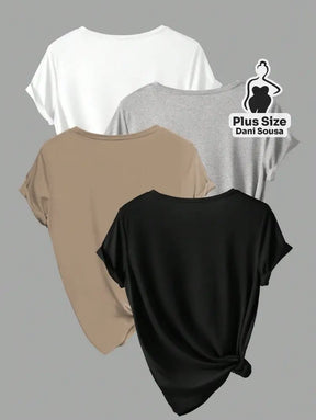 Kit de Blusas Básicas Coloridas com Manga Dobrada Plus Size Kit de Blusas Básicas Coloridas com Manga Dobrada Plus Size