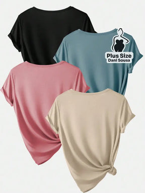 Kit de Blusas Básicas Coloridas com Manga Dobrada Plus Size Kit de Blusas Básicas Coloridas com Manga Dobrada Plus Size