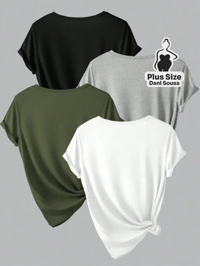 Kit de Blusas Básicas Coloridas com Manga Dobrada Plus Size Kit de Blusas Básicas Coloridas com Manga Dobrada Plus Size