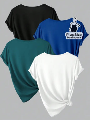 Kit de Blusas Básicas Coloridas com Manga Dobrada Plus Size Kit de Blusas Básicas Coloridas com Manga Dobrada Plus Size