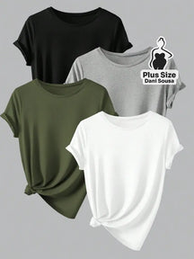 Kit de Blusas Básicas Coloridas com Manga Dobrada Plus Size Cor 1 / G Kit de Blusas Básicas Coloridas com Manga Dobrada