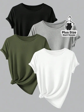 Kit de Blusas Básicas Coloridas com Manga Dobrada Plus Size Cor 1 / G Kit de Blusas Básicas Coloridas com Manga Dobrada