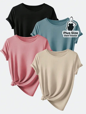 Kit de Blusas Básicas Coloridas com Manga Dobrada Plus Size Cor 2 / G Kit de Blusas Básicas Coloridas com Manga Dobrada
