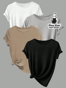 Kit de Blusas Básicas Coloridas com Manga Dobrada Plus Size Cor 3 / G Kit de Blusas Básicas Coloridas com Manga Dobrada