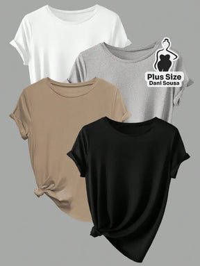 Kit de Blusas Básicas Coloridas com Manga Dobrada Plus Size Cor 3 / G Kit de Blusas Básicas Coloridas com Manga Dobrada