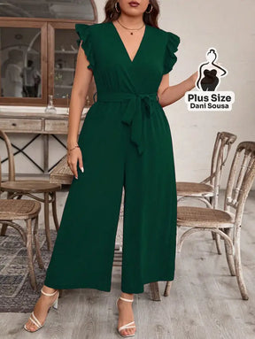 Macacão Com Babados E Cintura Ajustável Plus Size Conjunto Cropped e Shorts Estampado com Detalhes de Renda Plus Size