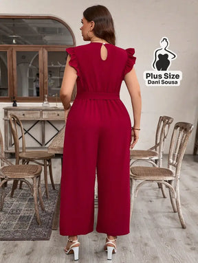 Macacão Com Babados E Cintura Ajustável Plus Size Conjunto Cropped e Shorts Estampado com Detalhes de Renda Plus Size