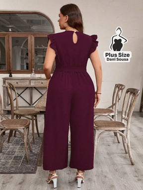 Macacão Com Babados E Cintura Ajustável Plus Size Conjunto Cropped e Shorts Estampado com Detalhes de Renda Plus Size