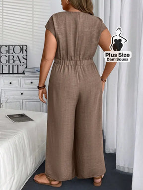 Macacão De Botões Com Bolsos Plus Size Macacão De Botões Com Bolsos Plus Size