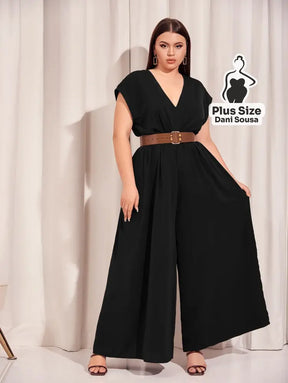 Macacão De Corte Elegante Com Decote V Plus Size Preto / G Macacão De Corte Elegante Com Decote V Plus Size