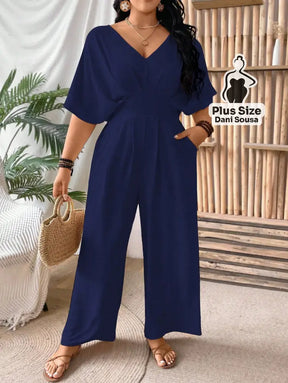 Macacão Elegante Com Mangas Ampla Plus Size Macacão Elegante Com Mangas Ampla Plus Size