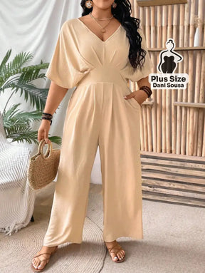 Macacão Elegante Com Mangas Ampla Plus Size Damasco / G Macacão Elegante Com Mangas Ampla Plus Size