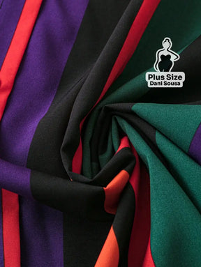 Vestido Chemise Listrado Colorido com Botões Plus Size Vestido Chemise Listrado Colorido com Botões Plus Size