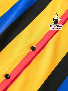 Vestido Chemise Listrado Colorido com Botões Plus Size Vestido Chemise Listrado Colorido com Botões Plus Size