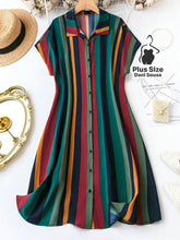 Vestido Chemise Listrado Colorido com Botões Plus Size Cor 1 / G Vestido Chemise Listrado Colorido com Botões Plus Size