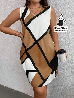 Vestido Estampado Geométrico Moderno Plus Size Vestido Estampado Geométrico Moderno Plus Size